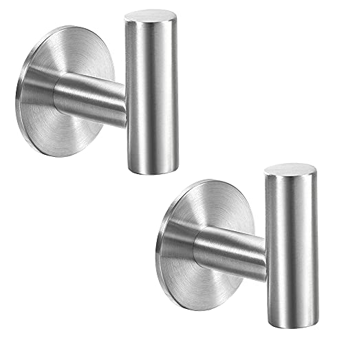 Brushed Stainless Steel Self-Adhesive Towel Hooks - Heavy Duty 2-Pack