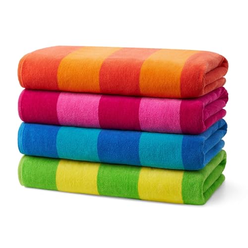 Ben Kaufman Striped Beach Towels | 29" x 58" Oversized Cotton Velour (4 Pack)