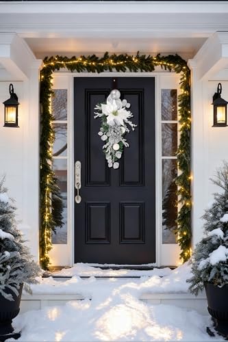 UUXX Silver Teardrop Swag Christmas Wreath 25.5" Door Decor Holiday Accent