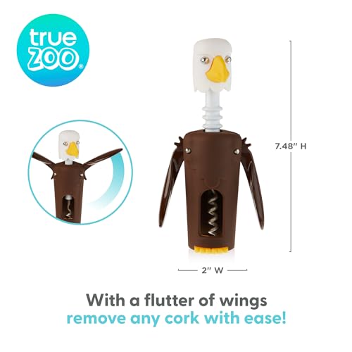 True Zoo Bald Eagle Winged Corkscrew Wine Opener - Easy Grip Stainless Steel Bar Tool