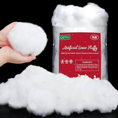 1LB Fluffy Fake Snow Fluff - Soft White Cotton Christmas Decor & Crafts