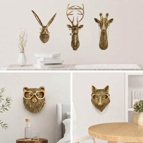 Gold Animal Head Wall Sculpture Modern Resin Wall Decor for Home Office