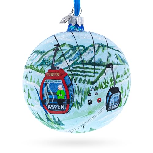 BestPysanky Hand-Painted Glass Christmas Ornament - Aspen Snowmass Colorado, 4 Inches