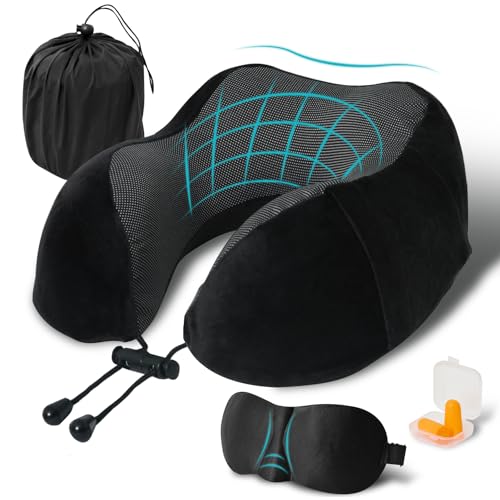 Travel Neck Pillow - Memory Foam U-Shaped with Eye Mask & Earplugs