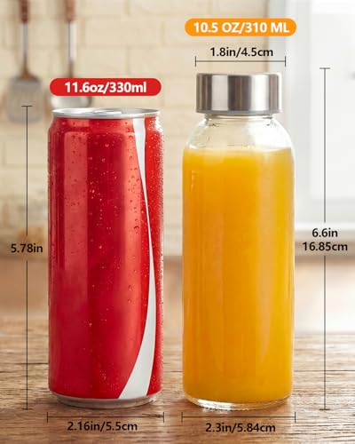 Zukro 10.5 oz Glass Juice Bottles with Stainless Steel Leak-Proof Lids - Pack of 8