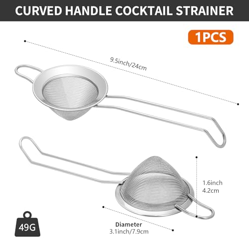 Eispap Silver Mini Stainless Steel Fine Mesh Cocktail & Tea Strainer - Small, Rust-Proof, Handle