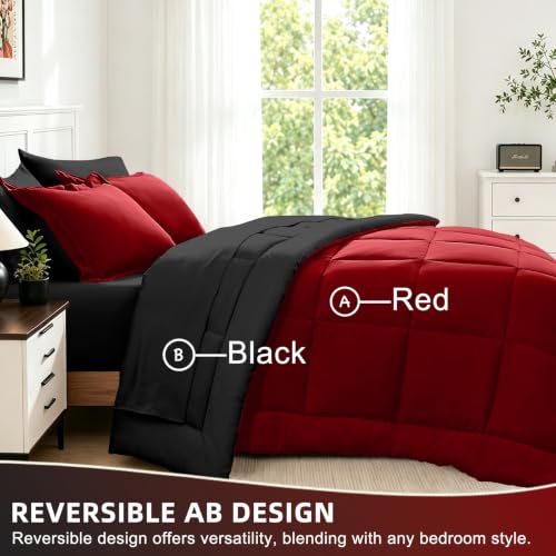 Queen Comforter Set 7 Pieces - Reversible Bedding Set with Sheets & Pillowcases