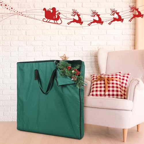 Oudain Large Pop-Up Christmas Tree Storage Bag 30x30x4.3 Inches Green with Handles
