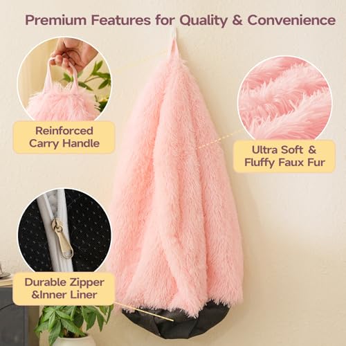 Pink Faux Fur Bean Bag Chair Cover - Plush Shaggy Storage Bean Bag