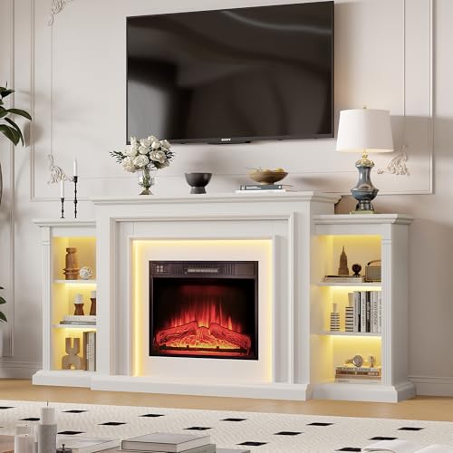 72 Inch Electric Fireplace TV Stand with Mantel and LED Lights