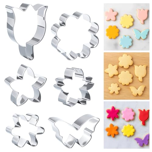 Wanmu 6-Piece Floral & Butterfly Cookie Cutter Set - Summer Baking Molds for Cookies, Fondant, Crafts