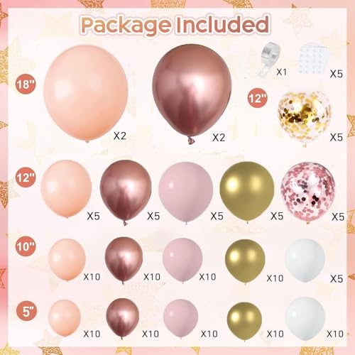 129-Piece Rose Gold and Pink Balloon Garland Arch Kit for Party Decor