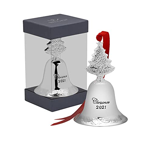 2021 Silver Plated Christmas Bell Ornament with Tree Finial 27th Edition