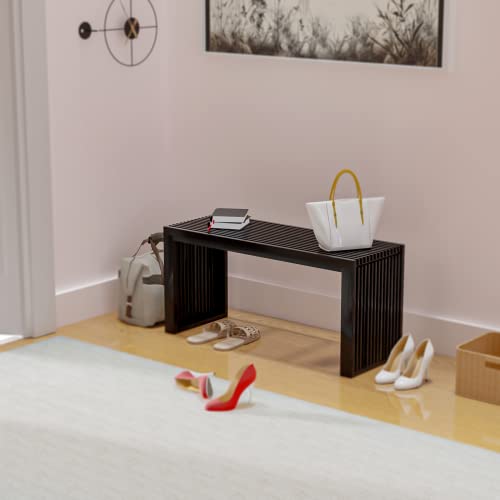 35-Inch Bamboo Entryway Shoe Rack Bench - Slatted Wooden Storage Bench