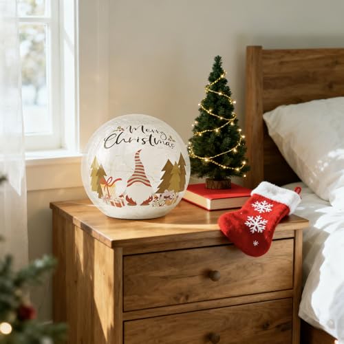 LED Crackle Glass Globe Table Lamp - Santa & Tree Pattern Battery Operated