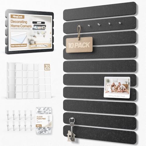 10-Pack Felt Bulletin Board Strips, 13x2 Inch Adhesive Pin Boards with Pins
