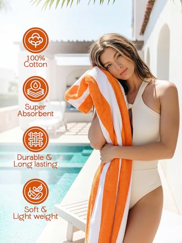 Utopia Towels Cabana Beach Towels, 30x60 Oversized Striped Cotton, 4 Pack