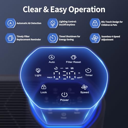 Large Room Air Purifier with True HEPA Filter and Air Quality Display