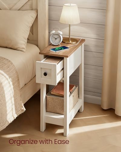 Farmhouse Narrow End Table with Charging Station and Storage Drawer