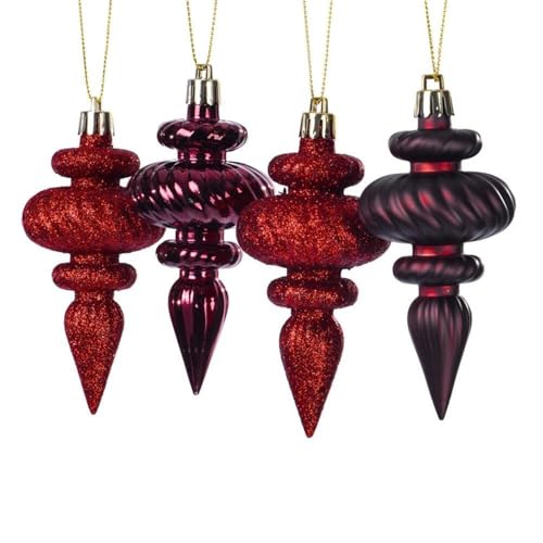Vickerman 4-Inch Burgundy Finial Christmas Ornaments Set of 8 – Shatterproof Holiday Decor
