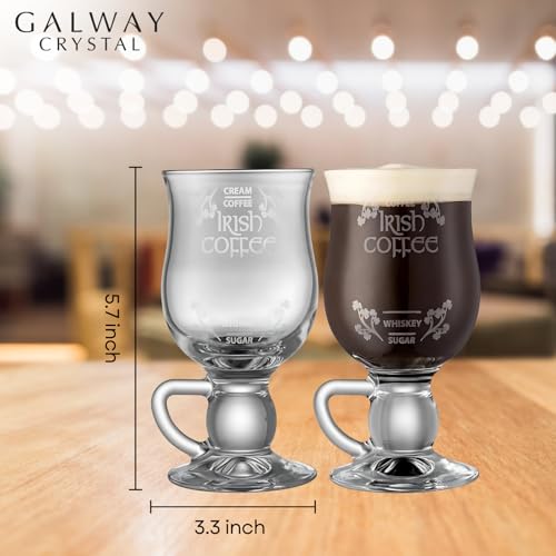 Galway Irish Coffee Glass Set - Clear Glass Mugs for Lattes & Specialty Drinks, 2 Pack