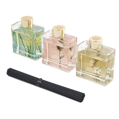 3-Pack Reed Diffuser Set with 24 Sticks - Vanilla, Rose & Linen Fragrance