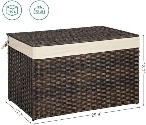 Large Woven Storage Basket with Lid 160L Foldable Laundry Hamper Brown