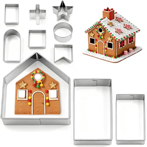 YomiFamily 10Pcs Gingerbread House Cookie Cutter Set – 3D Bakeware Gift