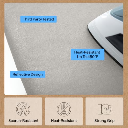 Gorilla Grip Ironing Board Cover - 15x54 Heavy Duty Silicone Coated Pad with Fastener Straps