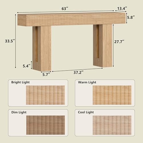 63-Inch Fluted Console Table, Narrow Wood Farmhouse Sofa Table