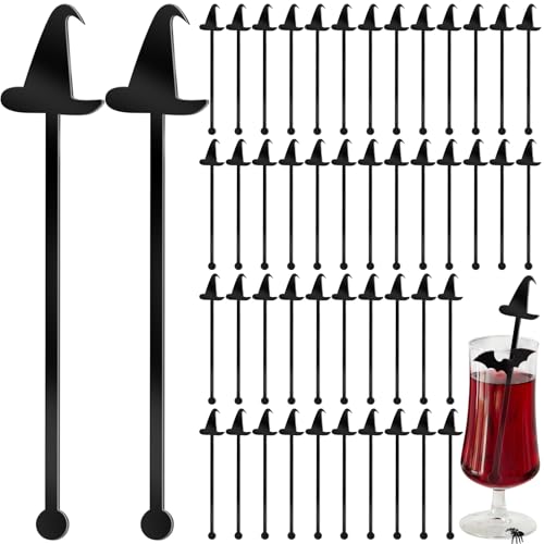 48 Pcs Black Plastic Witch Hat Cocktail Swizzle Sticks - LemonRoad Classic