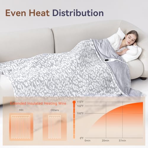 Leopard Print Electric Heated Throw Blanket, 50"x60" with 9 Heat Settings