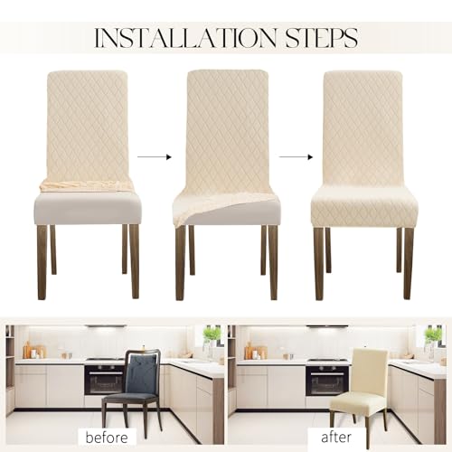 100% Waterproof Stretch Jacquard Dining Chair Covers - Set of 4, Beige