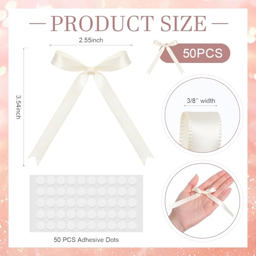 Riceshoot Ivory Mini Satin Bows for Wine Glasses - Pack of 50, 2.55 x 3.54 inches