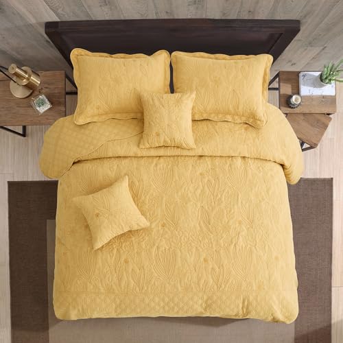 Botanical Oversized Bedspread Queen Size - Reversible Leaves Quilt Set