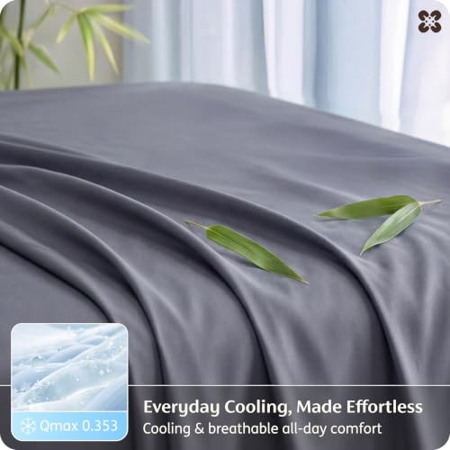 Bedsure Queen Bamboo Rayon Cooling Bed Sheet Set - Dark Grey, 4 Pieces