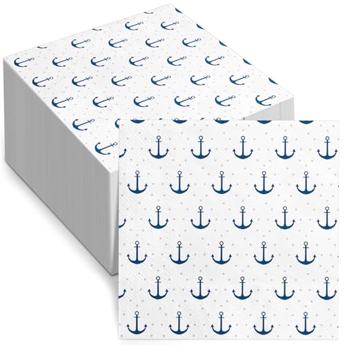 Sabary 100 Count Flat Edge Nautical Anchor Cocktail Napkins 5x5 inch
