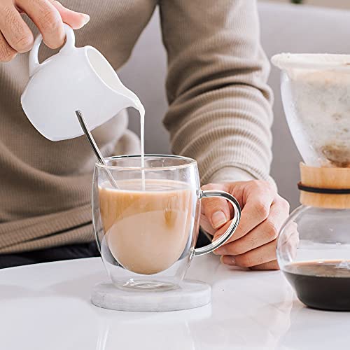 LIBWYS 6 Pack Double Walled Borosilicate Glass Coffee Cups 12oz with Spoons