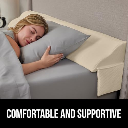 GORILLA GRIP Patent Pending Bed Wedge Pillow Headboard Gap Filler, US Designed, Comfortable Supportive High Density Foam Pillows, Stay in Place Gripping Dots, Wedges Between Mattress, Full Size Cream