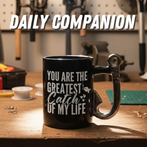 Onebttl Fishing Gift Mug for Husband or Boyfriend – Hook Handle 13.5oz Coffee Cup