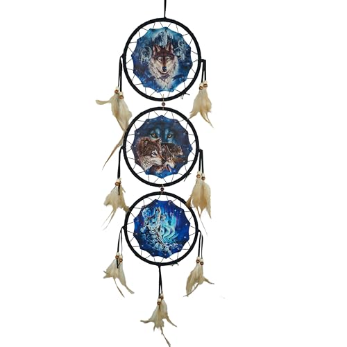 Wolf Dream Catcher Wall Hanging, 6-Inch 3-Layer Wildlife Art Decor