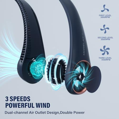 Morelax Hands-Free Bladeless Neck Fan, 4000mAh USB Rechargeable Portable Fan