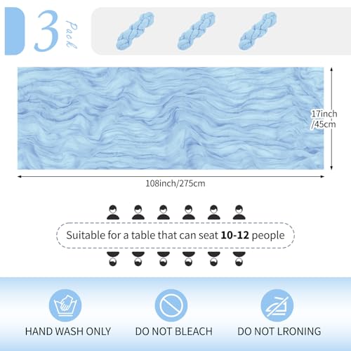 3 Pack Baby Blue Cheesecloth Table Runner 17x108 Inch Boho Gauze Table Decor