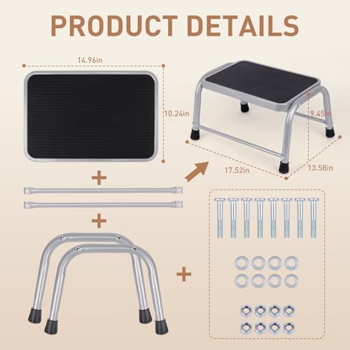 Heavy Duty Metal Step Stool - 600 Lbs Capacity Non-Slip Stool for Adults
