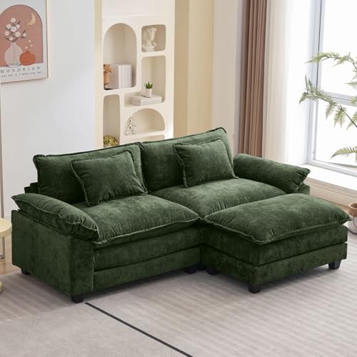 86" Modular Sectional Sofa with Ottoman, Deep Seat Chenille Cloud Couch