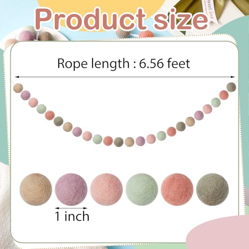 Handmade Wool Felt Ball Garland Set of 2 - 6.5ft Boho Pom Pom Banner