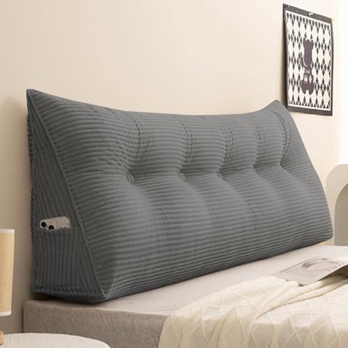 Wedge Backrest Pillow for Reading & Support - Grey Corduroy