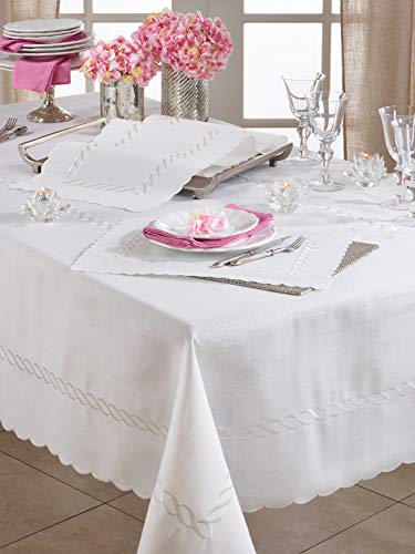 Saro Lifestyle Braided Embroidery Table Runner 16x54 White