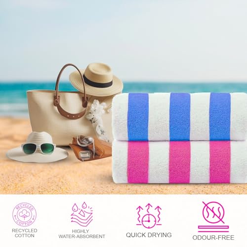4-Piece Oversized Stripe Beach Towel Set, 30"x60" 100% Cotton Pool Towels