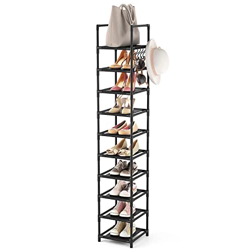 10-Tier Tall Narrow Shoe Rack, Metal Space Saving Entryway Shoe Organizer